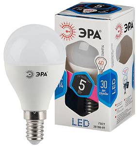 Лампочка светодиодная ЭРА STD LED P45-5W-840-E14 E14 / Е14 5Вт шар нейтральный белый свет