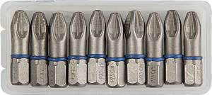 Биты ЗУБР "ЭКСПЕРТ" торсионные кованые, обточенные, хромомолибденовая сталь, тип хвостовика C 1/4", PZ3, 25мм, 10шт 26013-3-25-10
