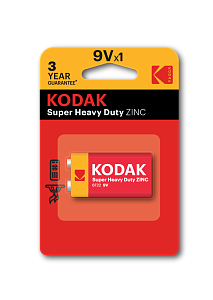 Батарейки Kodak 6F22-1BL SUPER HEAVY DUTY Zinc [K9VHZ-1B] (10/50/9900)
