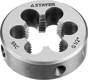 Плашка круглая ручная STAYER "MASTER", сталь 9ХС, для трубной резьбы G 1/2`` 28029-1/2