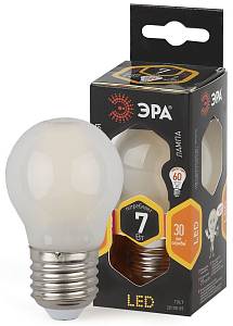 Лампочка светодиодная ЭРА F-LED P45-7W-827-E27 frost E27 / Е27 7Вт филамент шар матовый теплый белый свет