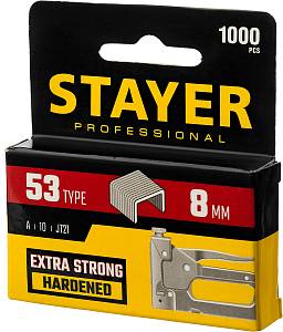 STAYER тип 53 (A/10/JT21), 8 мм, 1000 шт, калибр 23GA, скобы для степлера, Professional (3159-08)